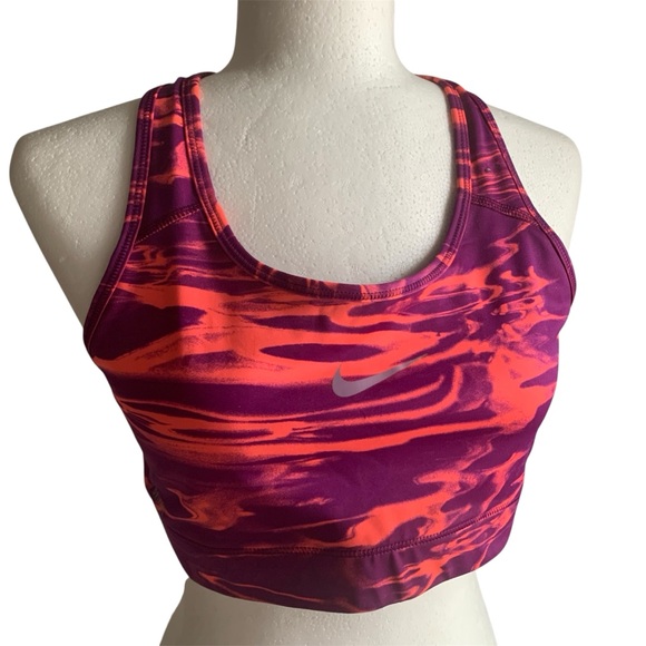 Nike Dry-Fit Sport Bra Top Racer Back Scoop Neck Colour Design Orange Purple L - Picture 3 of 11